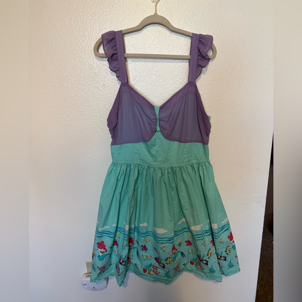 Disney Mint Green and Purple Mini Dress with Ariel Border Print